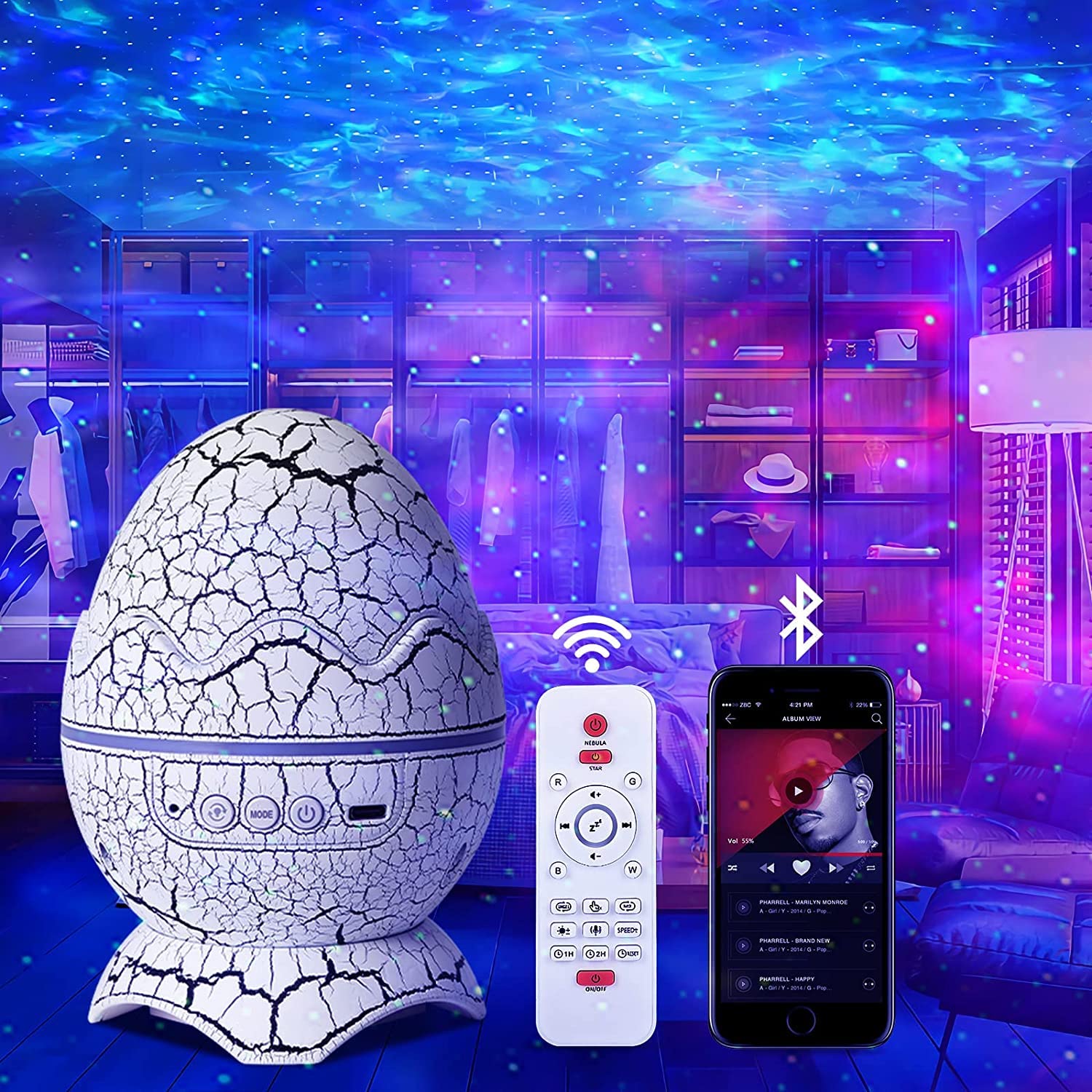 Dino Egg, Huevo proyector bluetooth universo